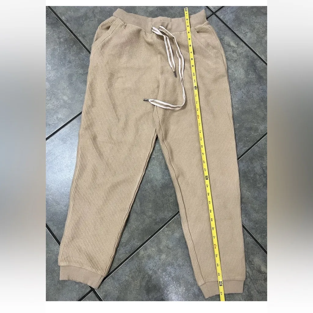 Arie Women’s 100% Cotton Ribbed Jogger Tan Sz M  Casual Cozy Preppy Comfy - Image 4