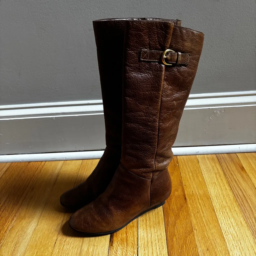 Steven by Steve Madden Brown Leather Tall Wedge Boots Intyce Knee-High - Image 2