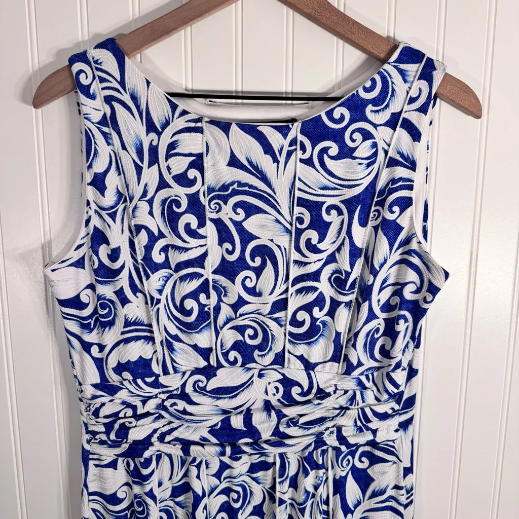 Perceptions A-Line Sleeveless Formal Women’s White & Blue Midi Dress Size Medium - Image 2