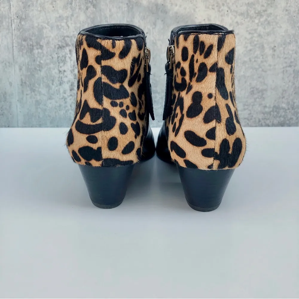 Franco Sarto Black Leather Leopard Calf hair Ankle Heeled Booties Boots 6 - Image 6