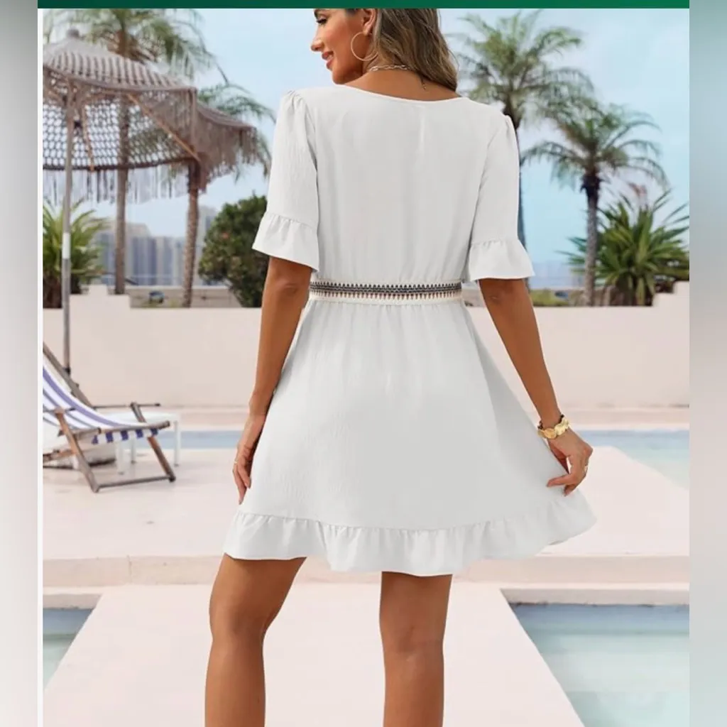 NEW Swimsuit Cover Up Short Sleeve Coverup Beach Dress Pockets M Size M - Image 7