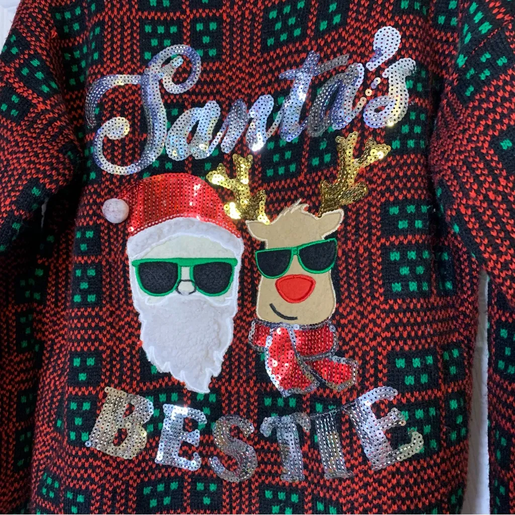 Santas Bestie Sequence Christmas Sweater - Image 2