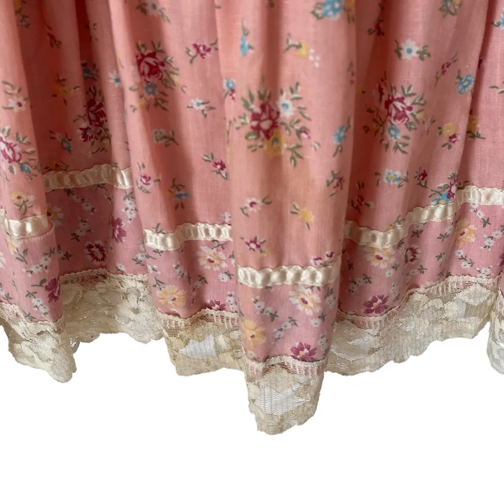 Vintage Handmade Peachy Pink Floral Tiered Prairie Skirt size small Flawed - Image 7