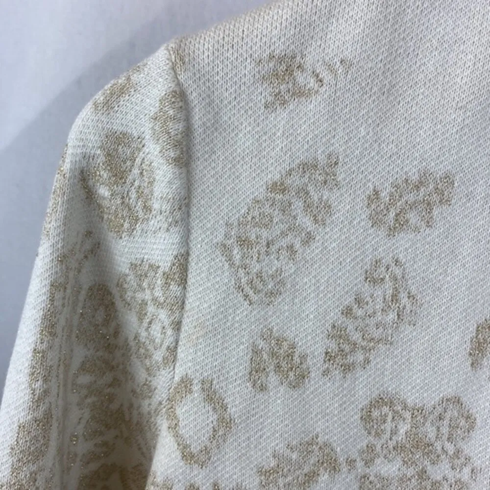 Chico’s Ivory & Gold Open Knit Brocade Woven Duster Long Sleeve Sweater O S - Image 3