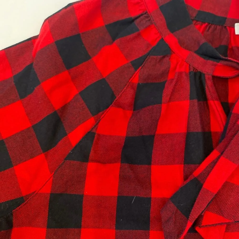 Madewell Black & Red Plaid Tie Front Long Sleeve Cotton Top EUC Sz M - Image 12