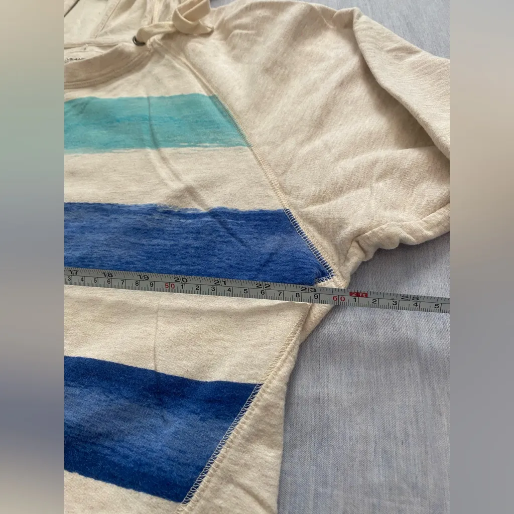 DKNY Jeans Womens Hoodie Cream Blue Striped 100% Cotton Pullover - Size Xl - Image 6