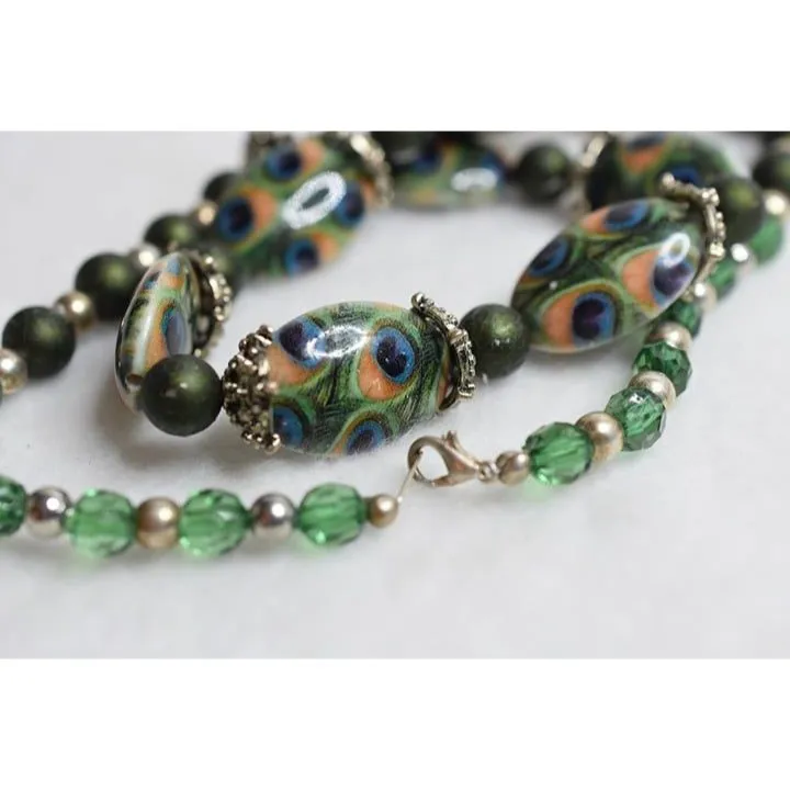 Source Unknown Pretty As A Peacock Fun Chunky Beaded Peacock Flashy Statement Necklace - Image 2