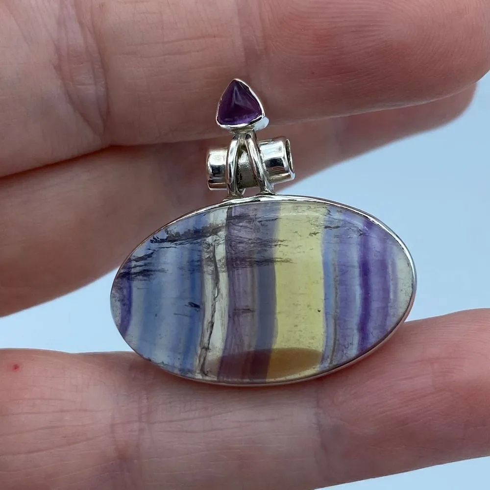 Rainbow Fluorite & Amethyst Sterling Silver Pendant Purple - Image 2
