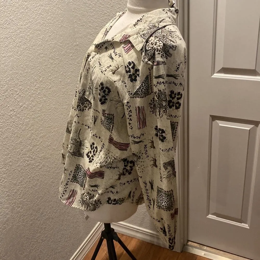 Tap & Co. Vintage Women’s Button Long Sleeve Big Cats Safari Print EUC Sz XL Tan - Image 3