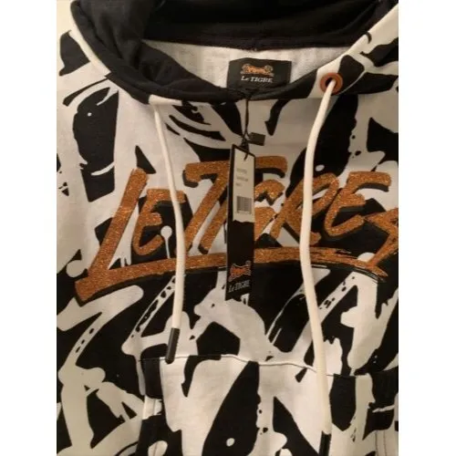 Le Tigre Printed White Black Orange Glitter Crop Pullover Hoodie Size M Size M - Image 2