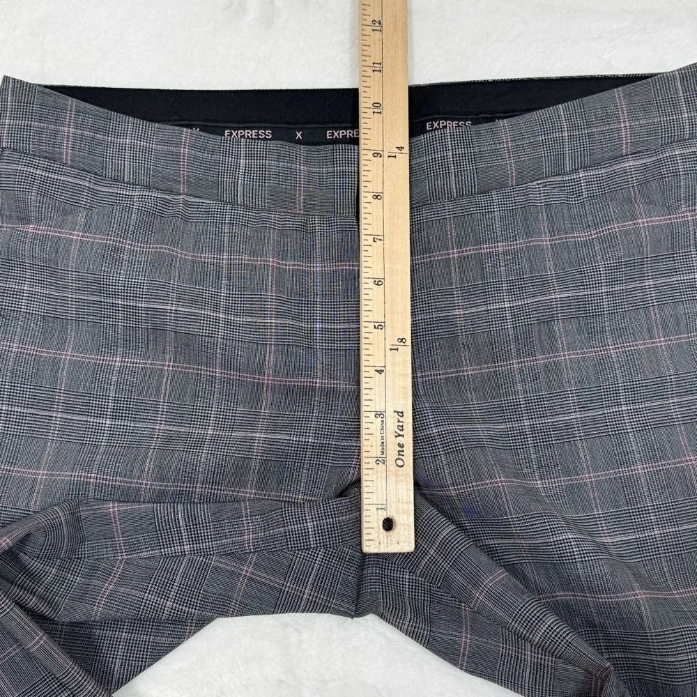 Express Editor Glen Check Plaid Straight Leg Cuffed Crop Dress Pants Grey Pink 8 - Image 11