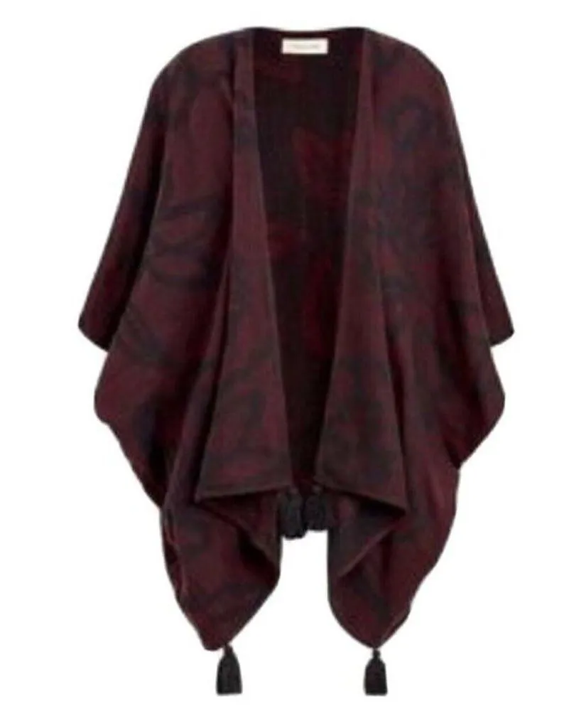 Cleobella Sevigny Capelet Poncho Cape Sweater Burgundy - Image 3