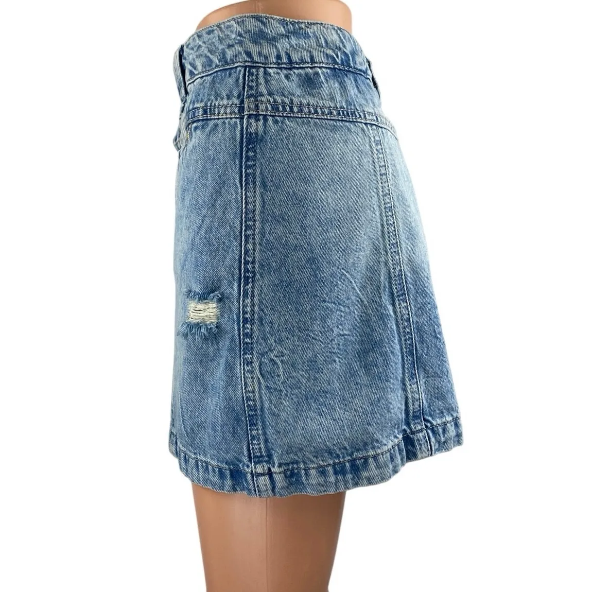 Free People We The Free Blue High Rise Distressed Mini Denim Jean Skirt Size 28 - Image 2