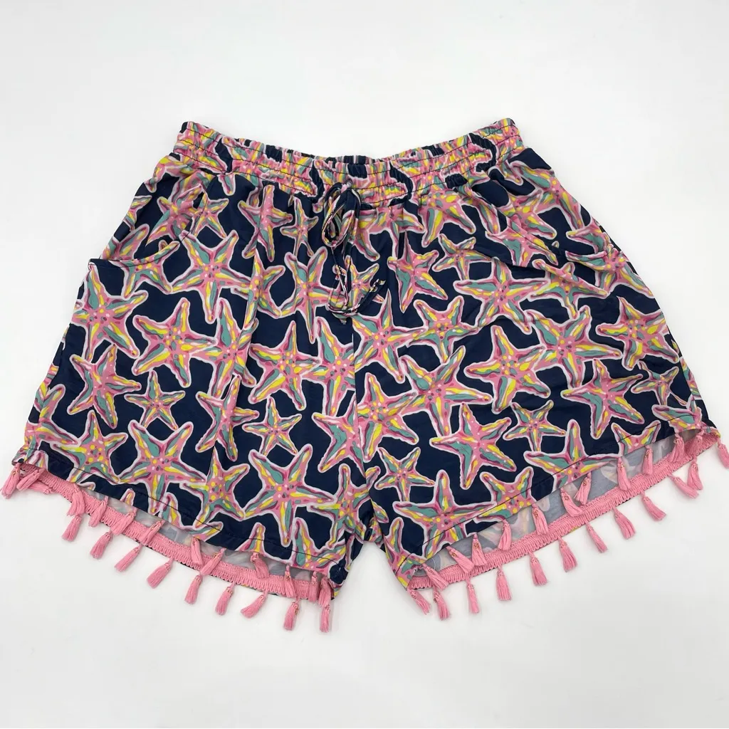 Simply Southern Shorts Starfish Design Navy‎ Blue Tassles Size Large / XL Beachy - Image 2