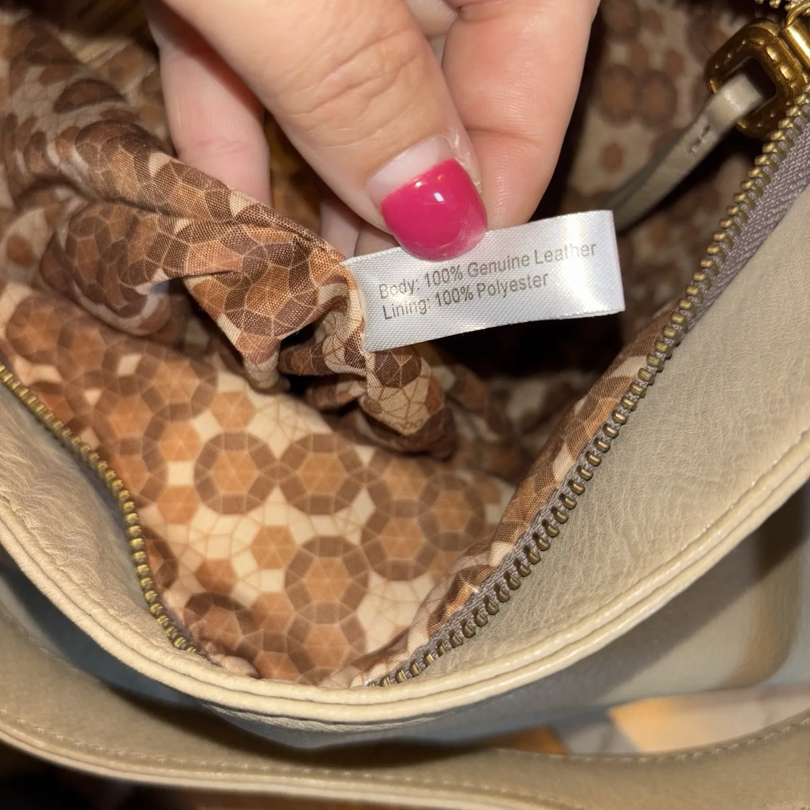 Hobo Leather Zip Top‎ Shoulder Bag Purse Beige Fringe Zipper Pull Tan - Image 11