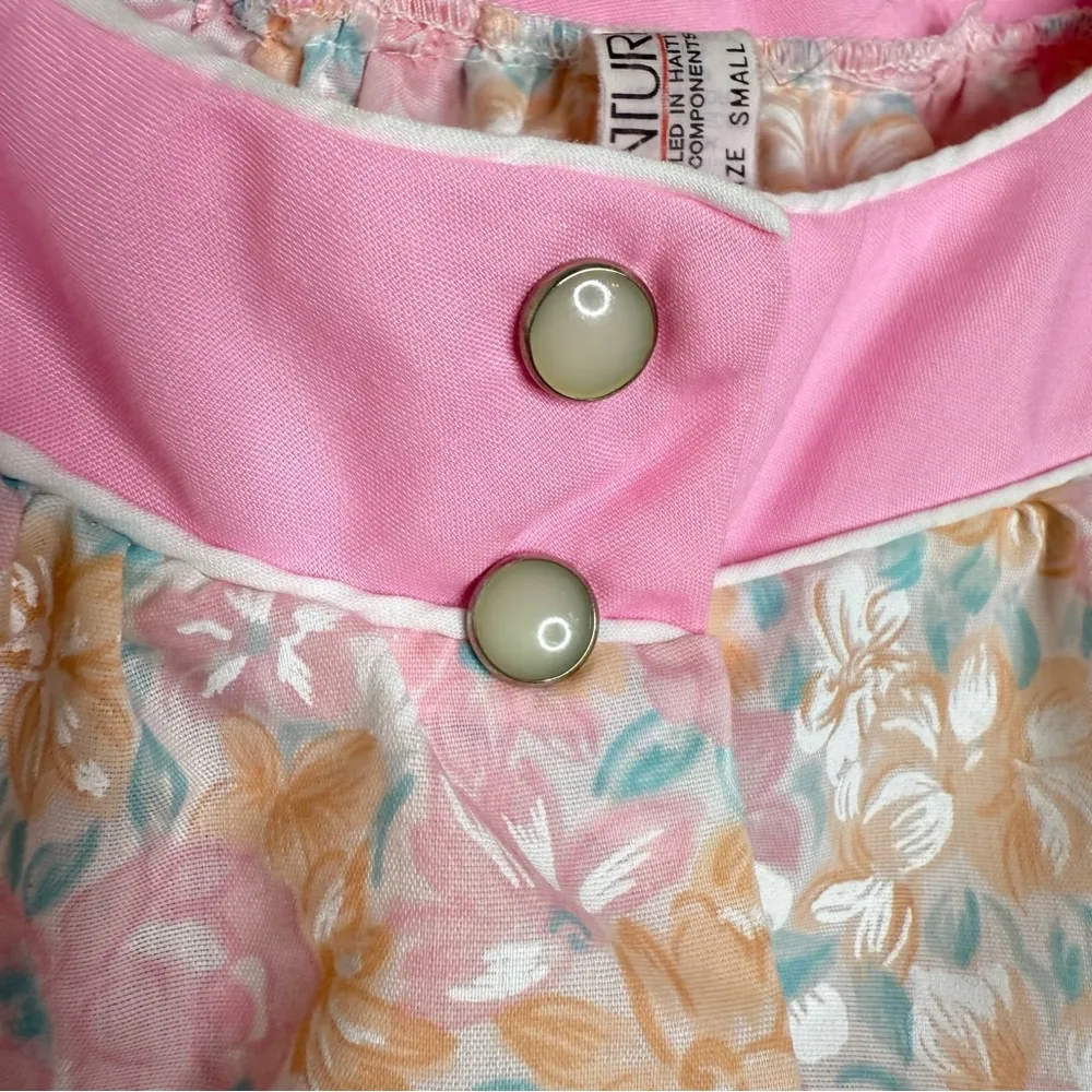 Vintage Ventura Pearl Snap Floral Housecoat Pink Trim Pockets Women’s Size Small - Image 3