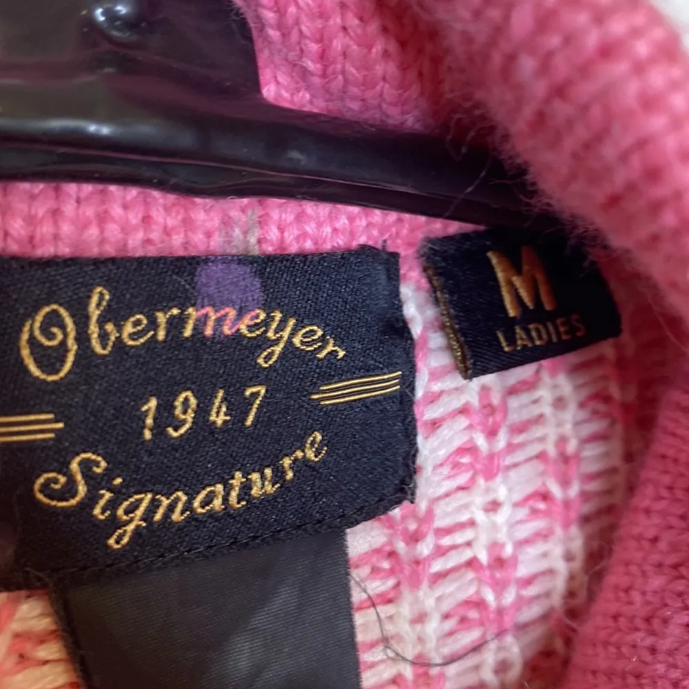 Obermeyer  Long Sleeve High Neck Snowflake Knit Sweater Pink White VTG Sz M Women - Image 4