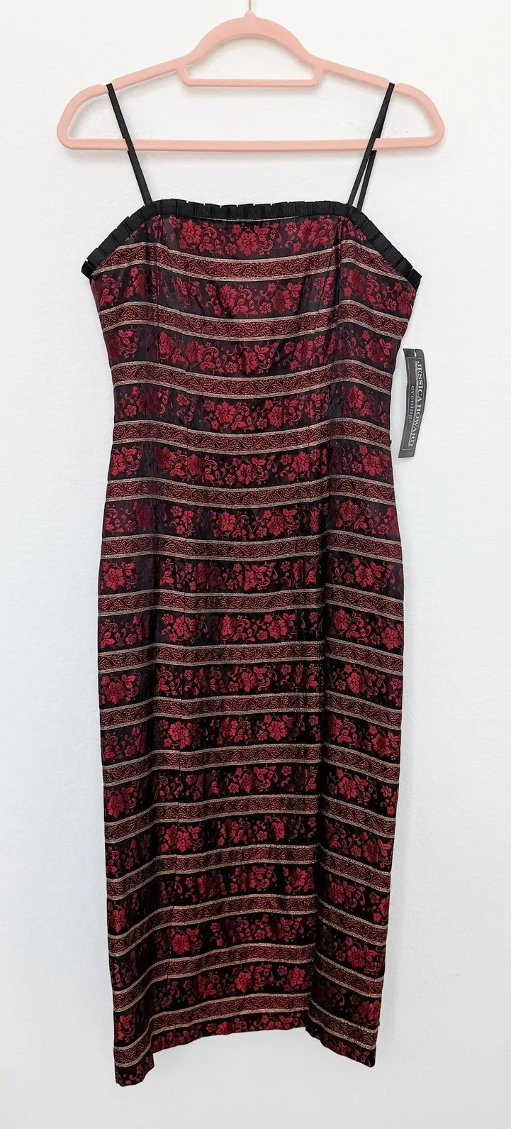 NWT Jessica Howard Evening Dress Black Red Floral Midi Size 4 Goth Romantic 90s - Image 1