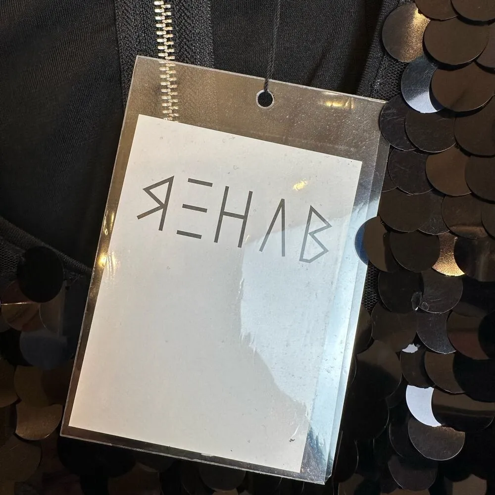 ReHab Black Paillette Sequin Crop Top Tank  Back Zipper Size S - Image 4