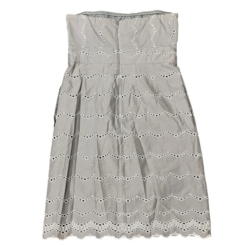 J.CREW 100% Cotton Strapless Eyelet Babydoll Mini Dress Scalloped Pockets Size 0 - Image 6