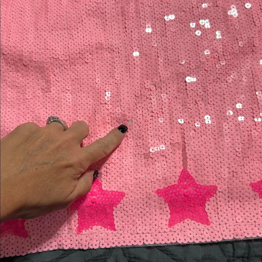 Mainstrip size large Western Nashville cowboy hat tunic top pink sequins flaw Silver - Image 6