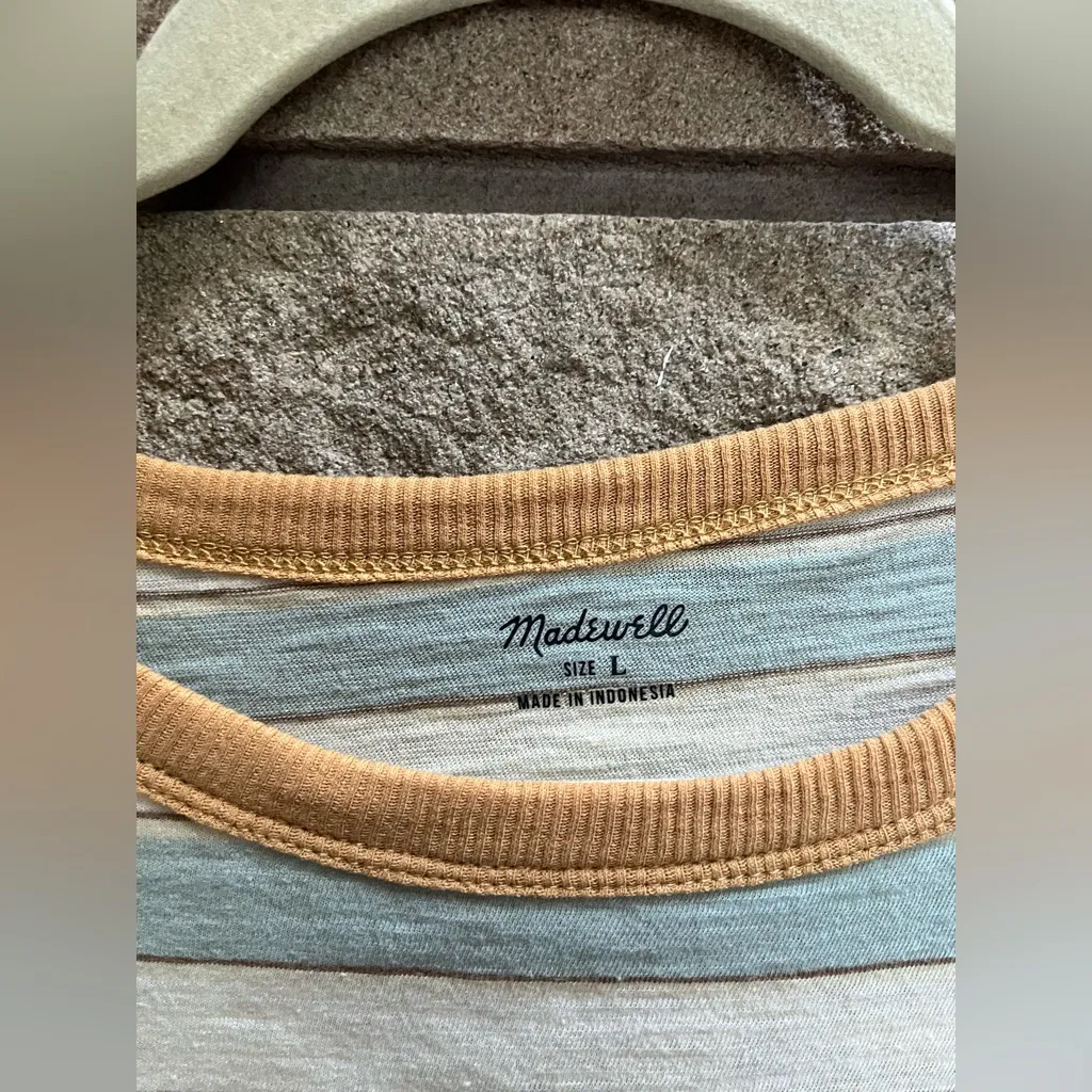 Madewell Whisper Cotton Crewneck Tee Tshirt Colewell Stripe aqua white large - Image 5