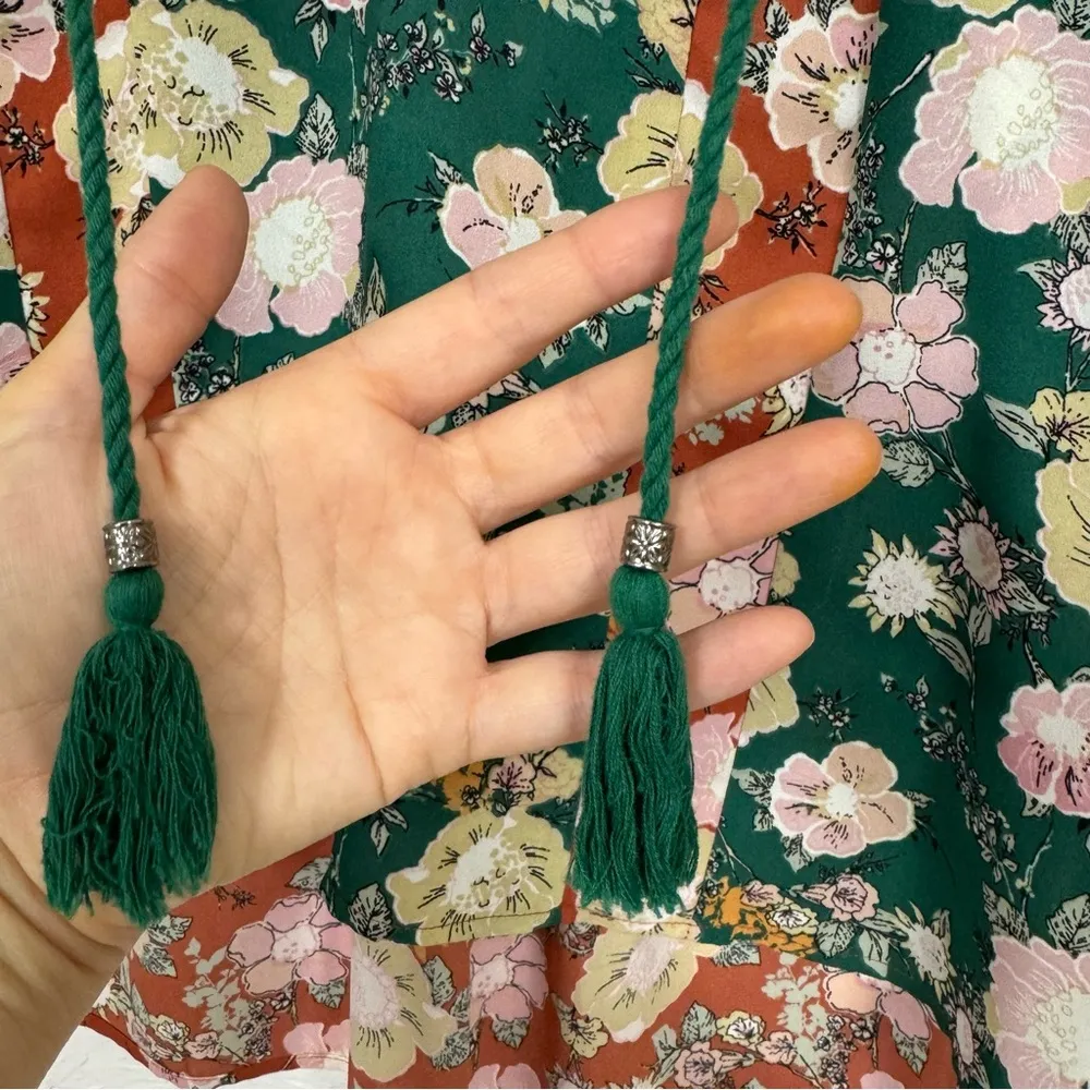 Daniel Rainn DR2 Mixed Floral Green Orange Pink Puff Sleeve Blouse Womens M Boho - Image 11