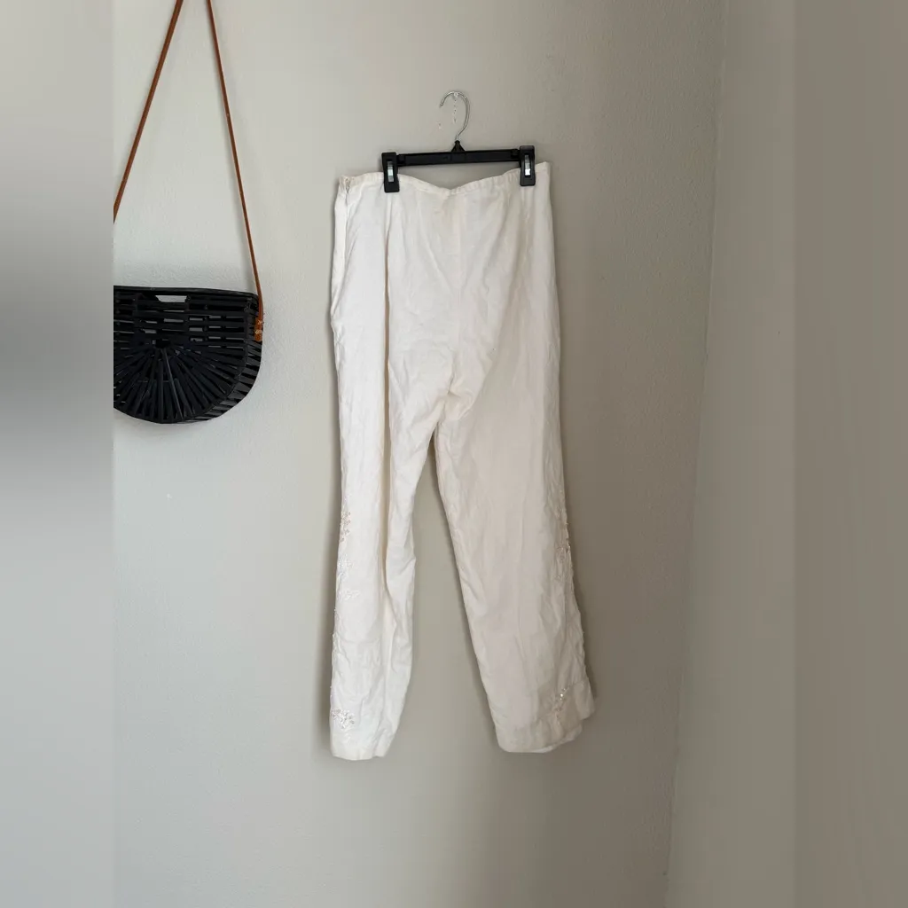 Cristian Trapani White Beaded Embroirdered Capri Pants Size 8 - Image 4