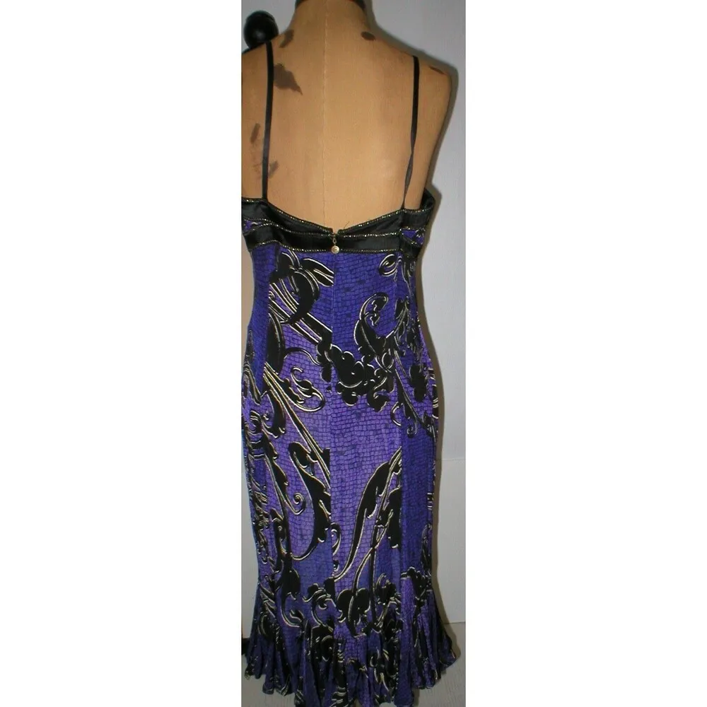 New Womens 8 NWT Italy Just Cavalli Purple Metallic Black Ruffle Print Dress 44 - Image 3