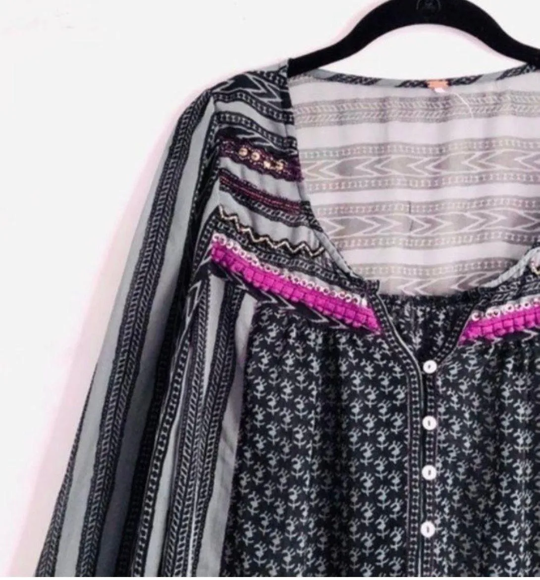 Free People Top S Feather in Wind Embellished Sheer Printed Embroidery Sequin - Image 4