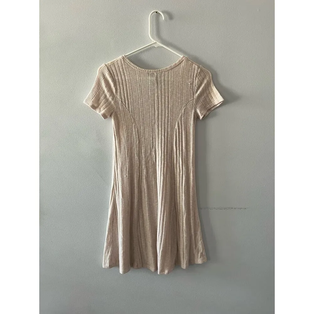 Forever 21 Dress Women's Small Beige Neutral Ribbed Scoop Neck Mini Skater - Image 4