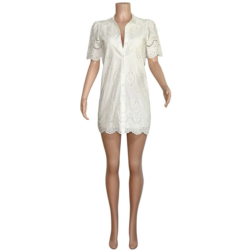 SÉZANE Elvina Embroidered Short Dress, Ecru, FR34/US2 - Image 14