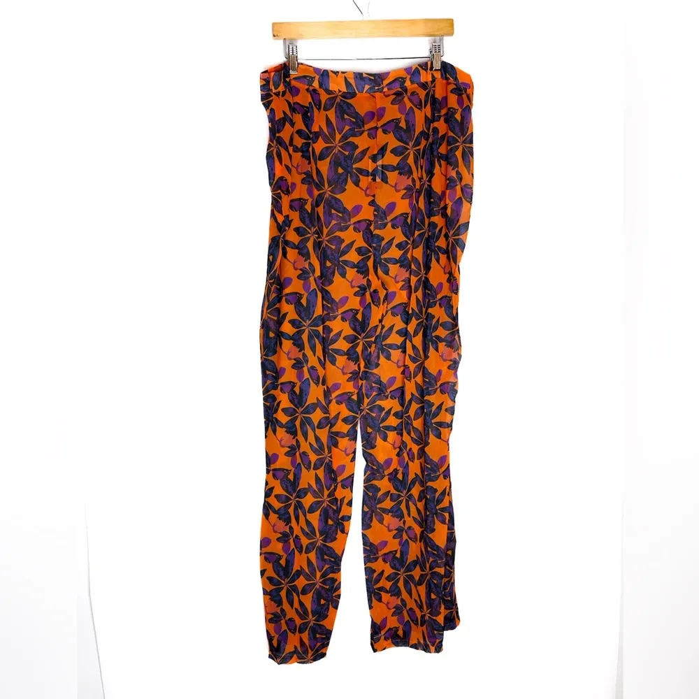 NWT PrettyLittleThing Plus Orange Beach Flares Floral Tropical Womens Size US 16 - Image 7