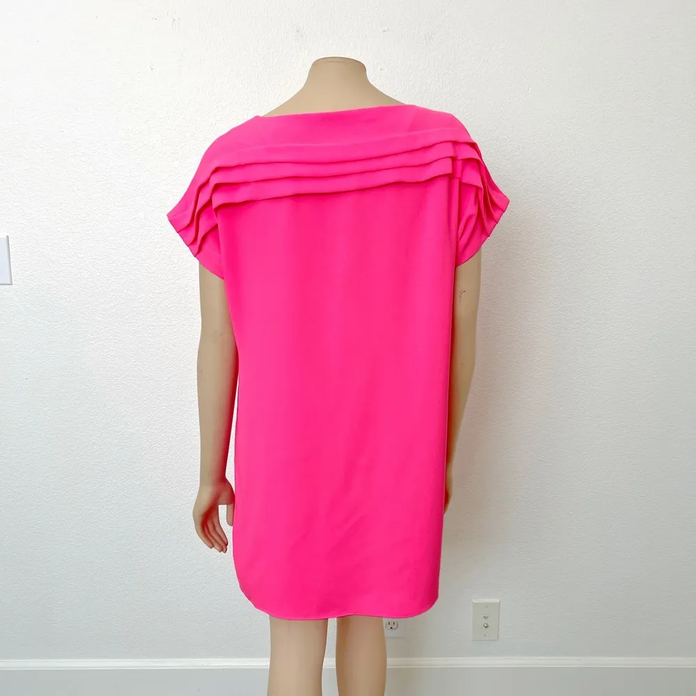 [Trina Turk] Adita Barbie Hot Pink Pleated Ruffle Crew Neck Shift Dress NWT Sz 6 - Image 2