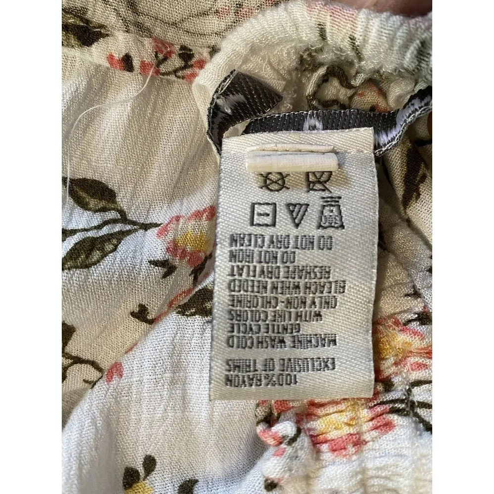 American Rag Ivory Floral‎ Ruffle Long Sleeve Smocked Tie Crochet Size XL - Image 8