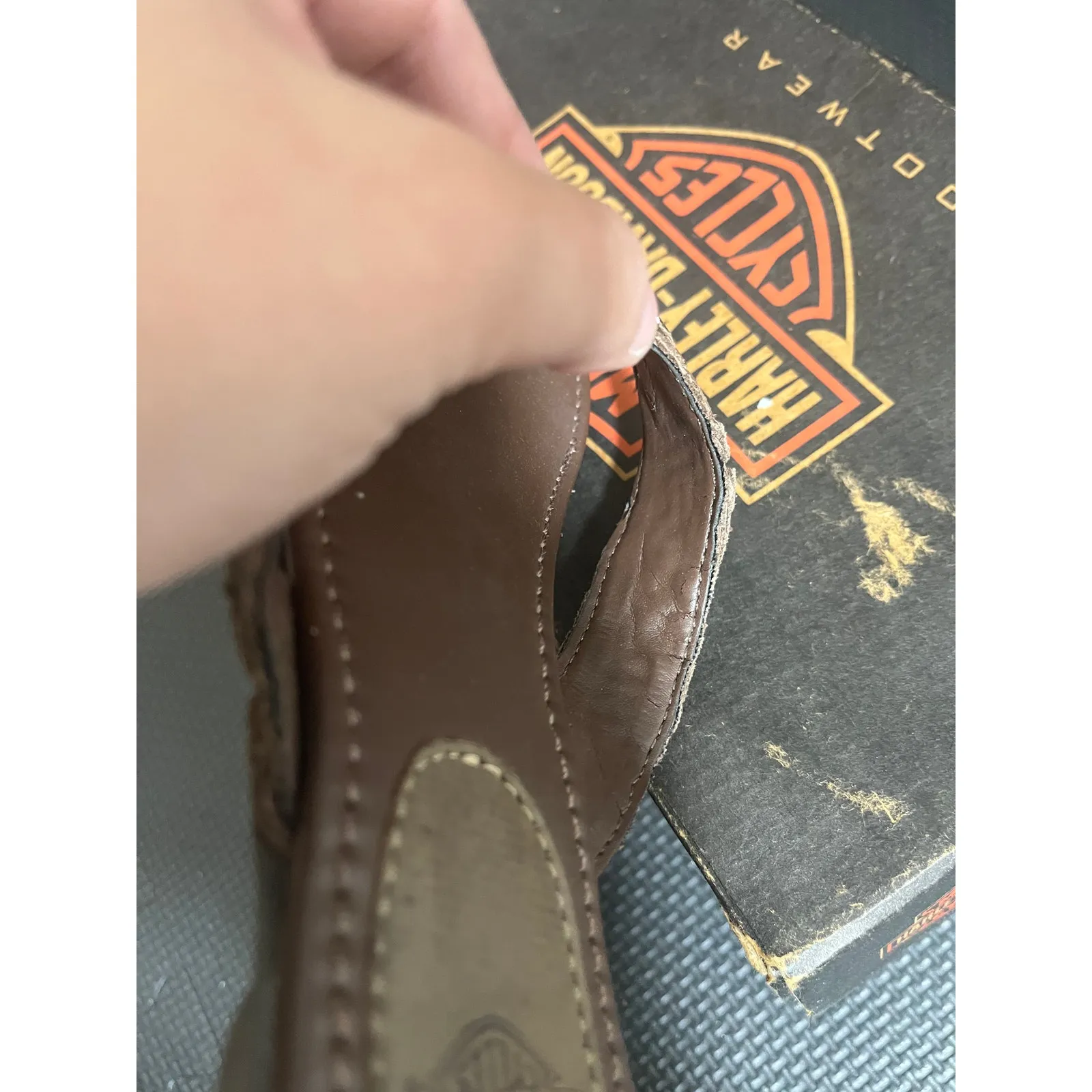 Harley Davidson Womens Flip Flo Sandals Leather Brown Woven Biker Boho Size 5.5 - Image 6