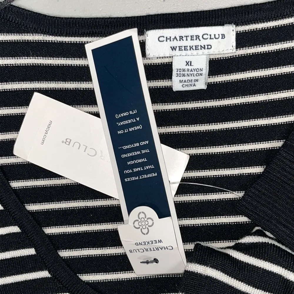 Charter Club Weekend NWT Sz XL Black & White Stripe Layered Surplice Sweater Top - Image 5
