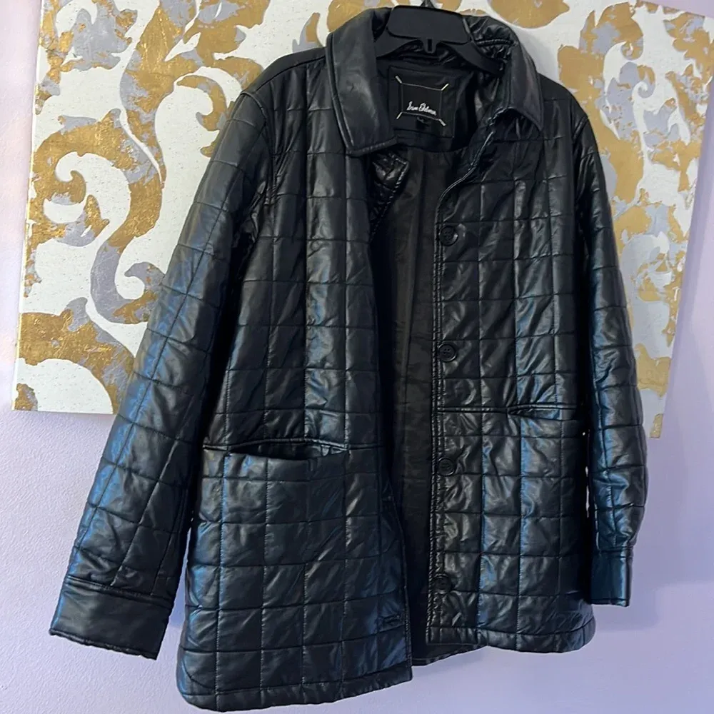 Sam Edelman Size Large Black Faux Leather Quilted Jacket‎ - Image 12