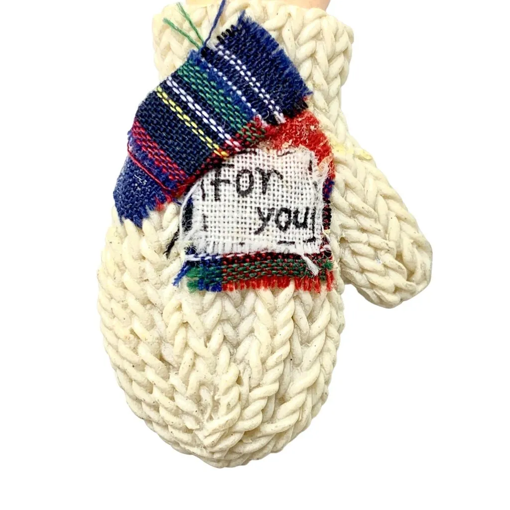 Santa Handmade Mitten Hand Brooch Pin “For You” Christmas Folk Art Mustache - Image 2