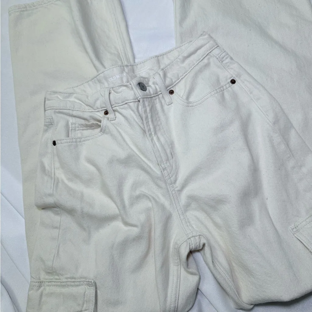 Wide-Leg Cream Cargo Jeans - Image 2