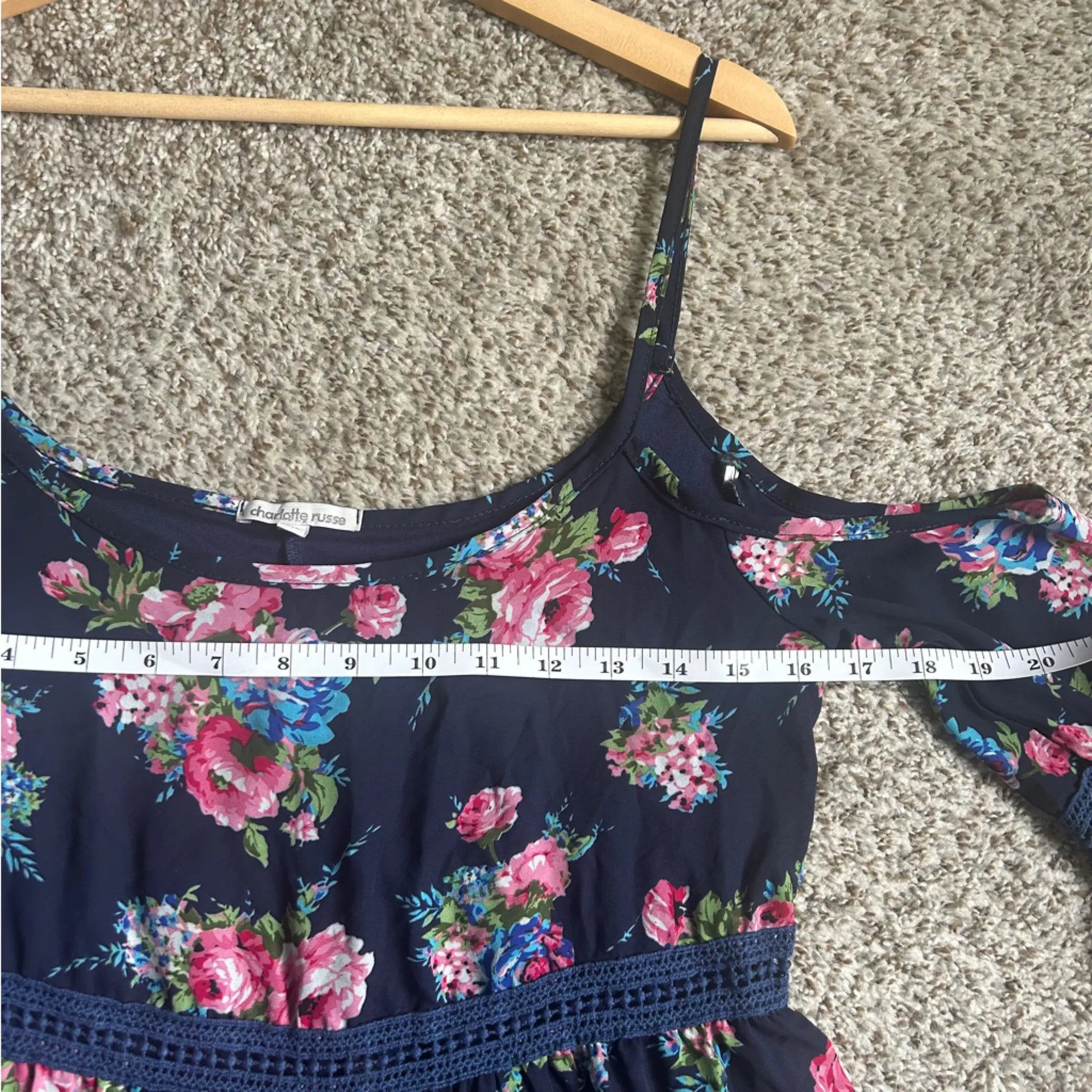 Charlotte Russe Navy Blue Pink Floral Mini Dress Cold Shoulder Casual Formal - Image 6