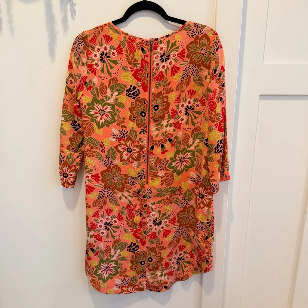 Club Monaco 100% Silk Floral Print 3/4 Sleeve Zip Back Women's Dress Size 6 - Image 7