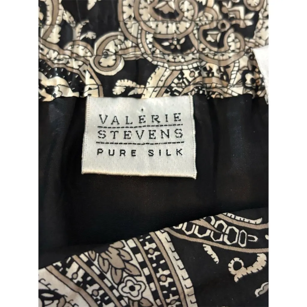 Valerie Steven's Women's Black Paisley Silk Midi Skirt‎ Size M - Image 3