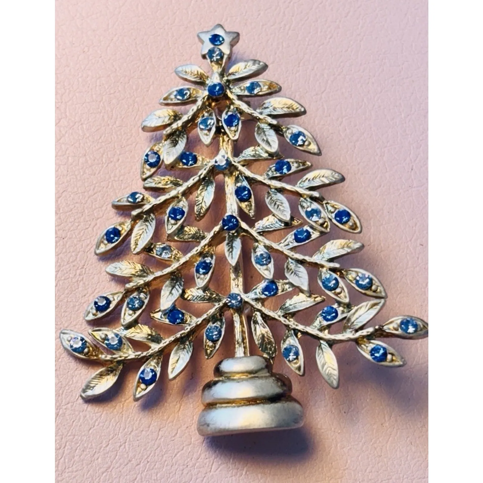 Kenneth Cole Silver Tone & Blue Rhinestone Decorated Christmas Tree Pin Brooch - Image 2