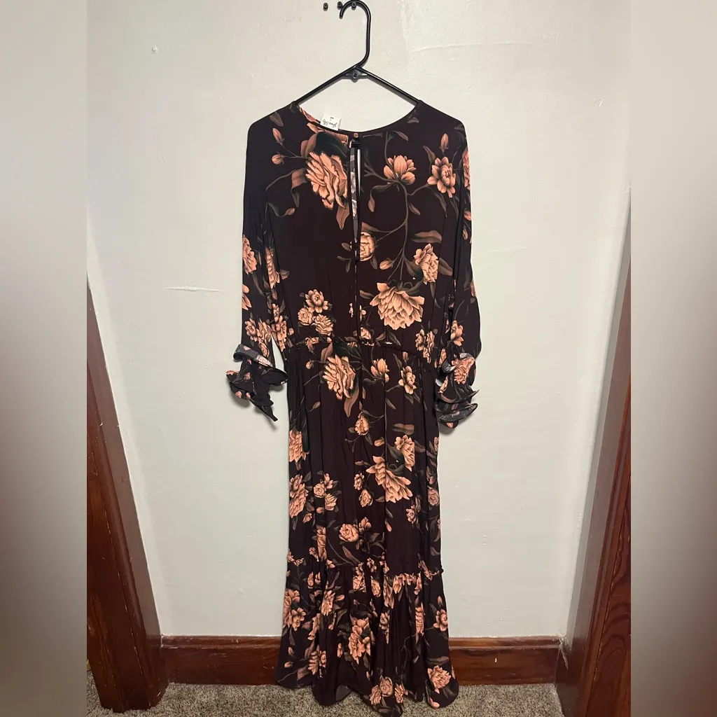 H&M Black and Pink Floral Long Sleeve Dress - Image 6