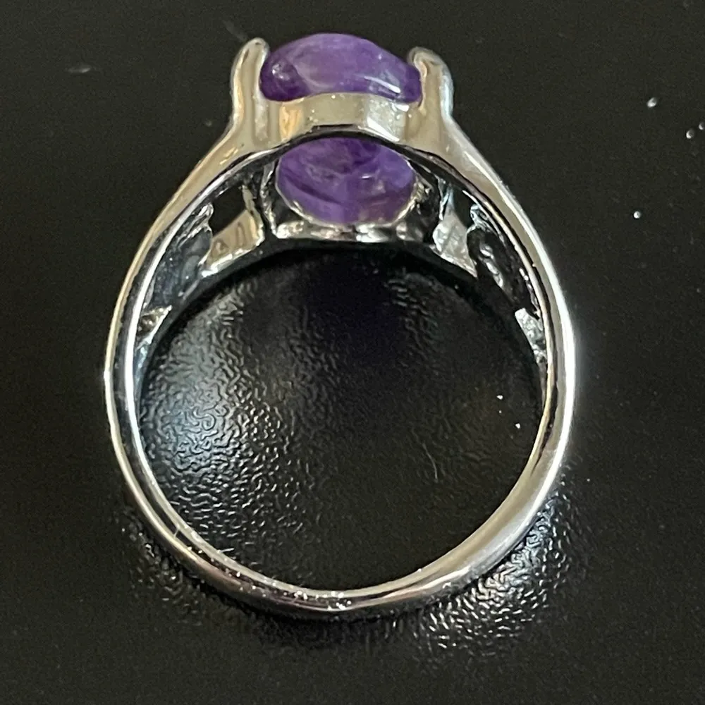 Purple amethyst S925 silver heart ring size 8 - Image 4