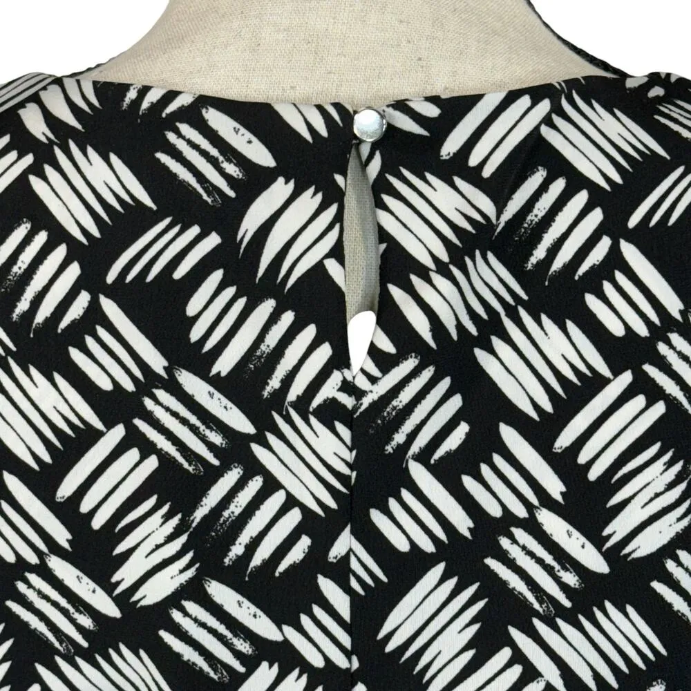 Calvin Klein Small Top Abstract Pleated Neck Stretch Short Sleeves Keyhole Black - Image 5