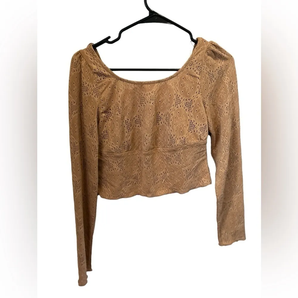 Kirious Tan Embroidered Eyelet Cropped Blouse‎ Size M - Image 2
