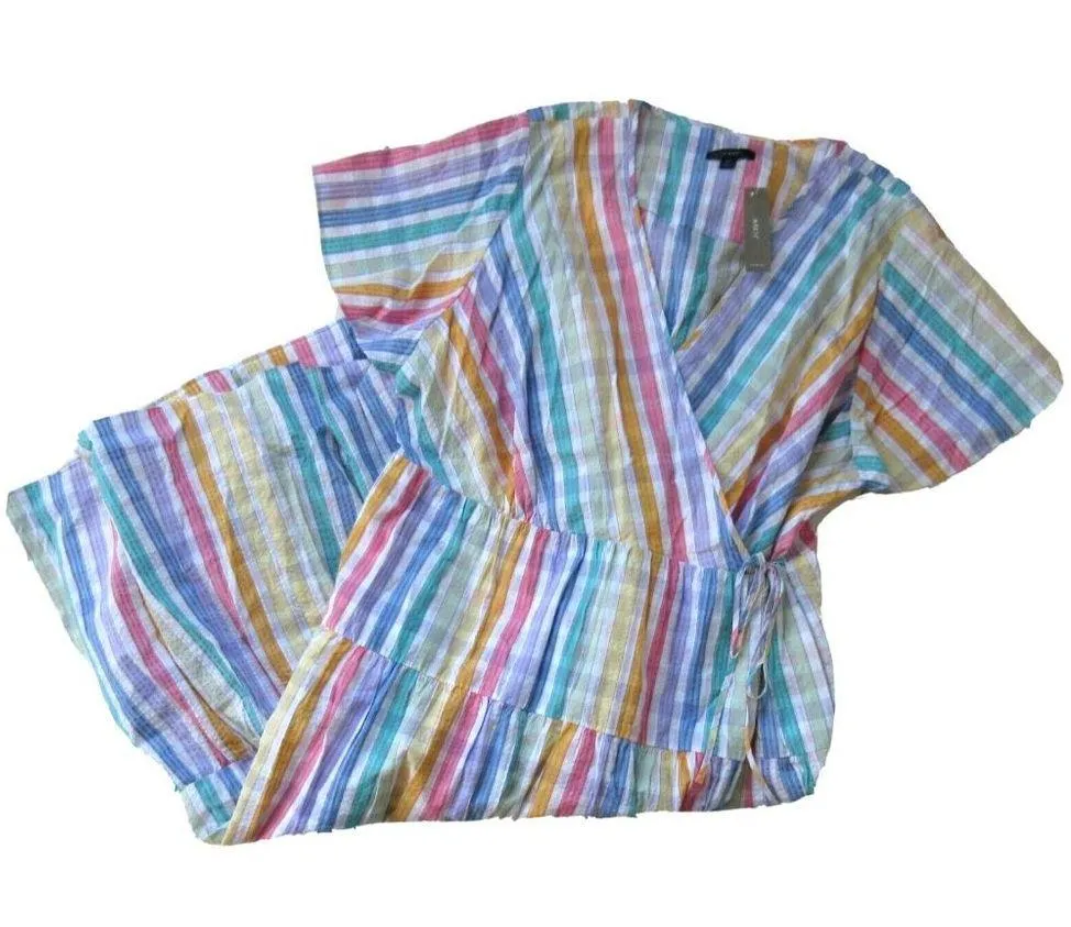 NWT J.Crew Faux-wrap Midi in Rainbow Gingham Striped Tiered Dress 0 - Image 3
