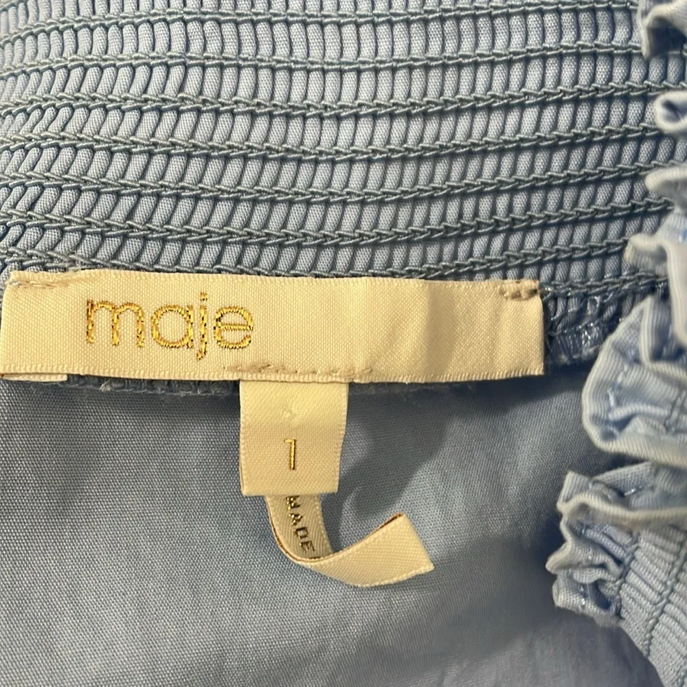 Maje Libou Smocked Blouse women's size 1(S) blue batwing cotton cottage - Image 10